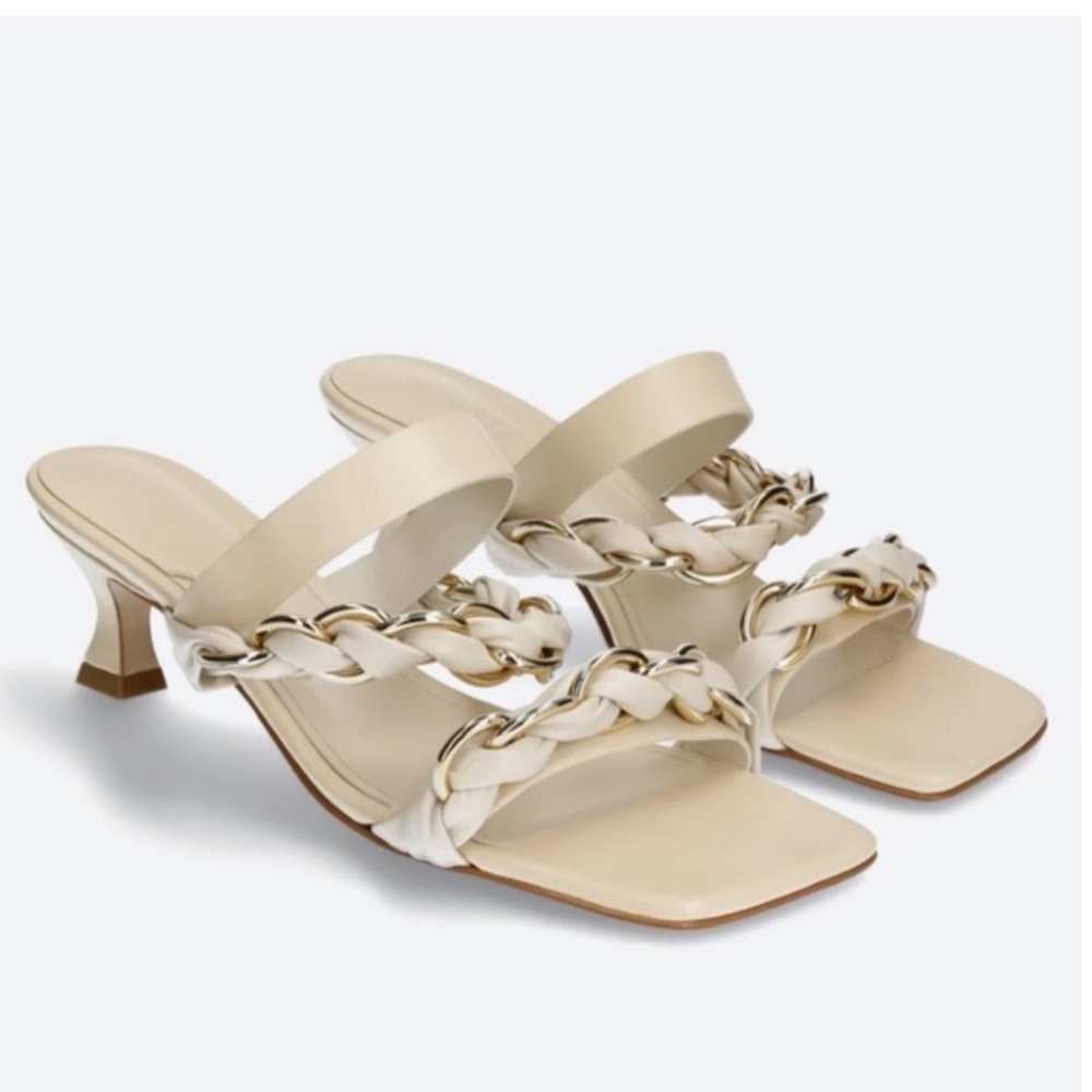 Schutz Rainah Y2K White Leather Napa Sandal Kitten Heels Women's Size 8